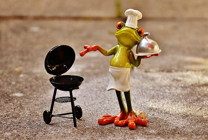 grenouille, cuisine, Grill, Figure, drôle, barbecue, toque de chef