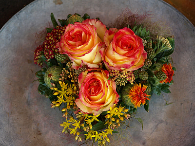 fleurs, Arrangement, roses, amour, Déco, arrangement floral, coeur