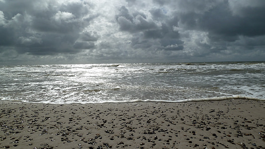 mar, Dinamarca, Mar do Norte, praia, água, onda, nuvens
