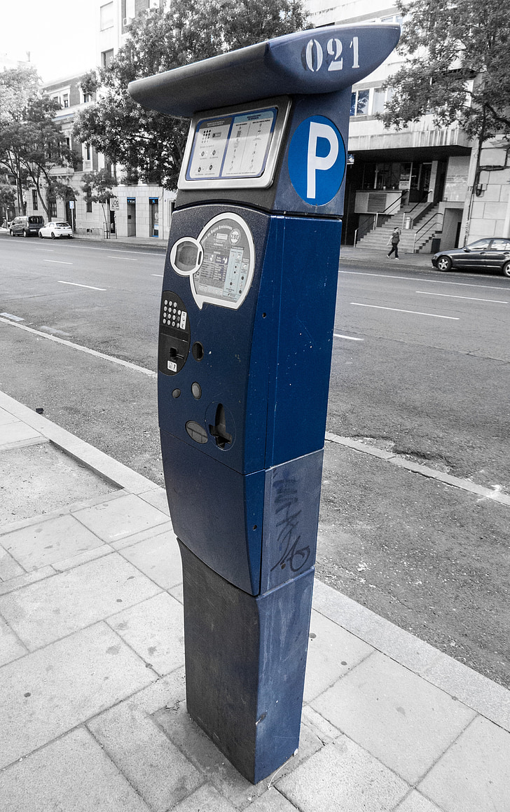 parking meter, street, asphalt, old town