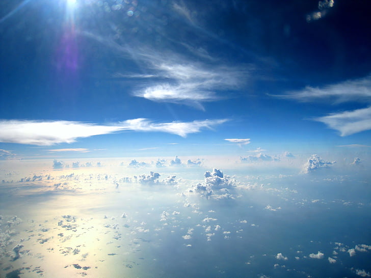 ภาพถ่ายทางอากาศ, ท้องฟ้า, สีขาว, ระบบคลาวด์, บรรยากาศ, สภาพอากาศ, สะท้อน