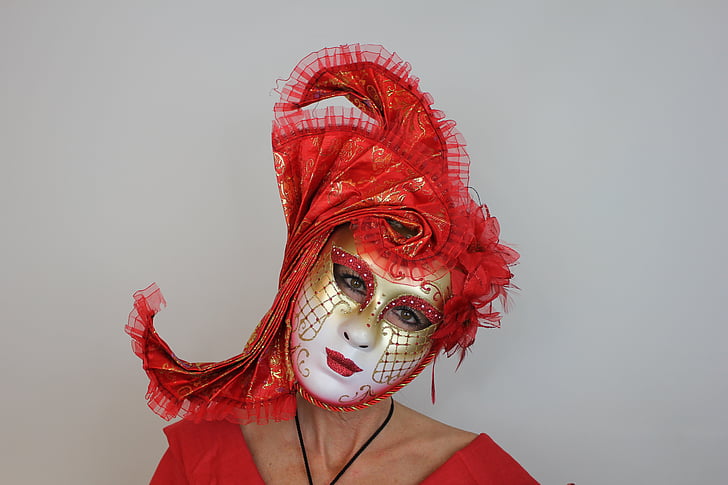 dona, Carnaval, Venècia, màscara, decoració, pentinat, color