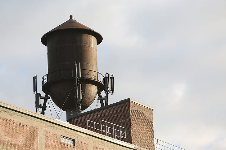 gray, water, tank, sky, water tower, building, rooftop