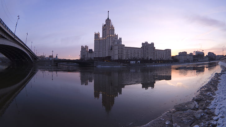city, moscow, river, moscow city, the moscow river, dawn, morning