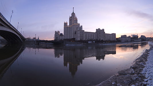 Miasto, Moskwa, Rzeka, Miasto Moskwa, Rzeka Moskwa, świt, rano
