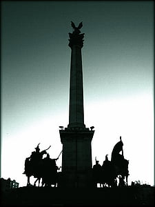 Budapest, Ärkeängeln, siluett, monumentet, huvudstad, Hjältarnas torg, staty