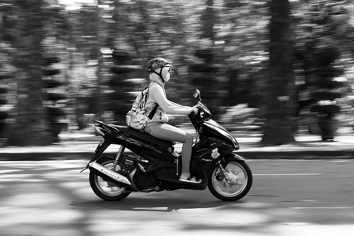 Motor, Sepeda Motor, Sepeda Motor, jalan, kecepatan, kehidupan kota, hitam putih
