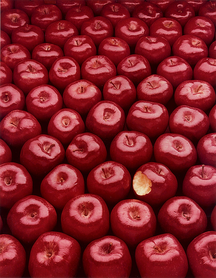 āboli, sarkana, jauks, augļi, veselīgi, irridated, Bite