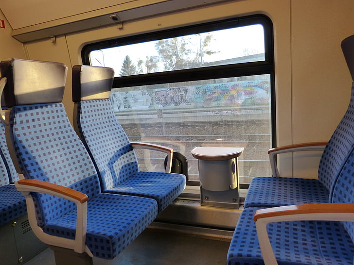 Deutsche bahn, sēdēt, zila, reģionālās vilcienu