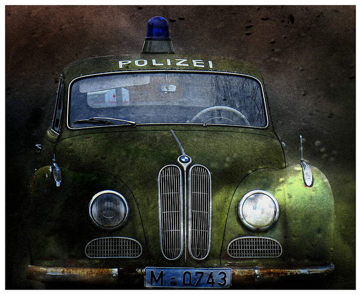 cotxe de policia, Oldtimer, cotxe de pel·lícula, isar12, auto, vell, cotxe patrulla