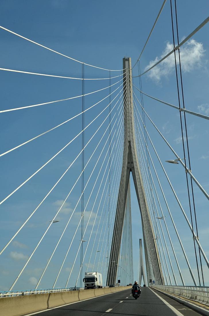bridge, cable-stayed bridge, cable, line, highway, river, seine