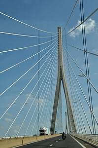 Bridge, snedkabelbro, kabel, linjen, motorväg, floden, Seine