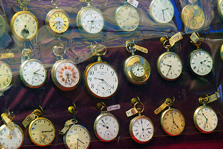 Orologi, orologio, oggetto d'antiquariato, mercato, Buenos aires, Argentina