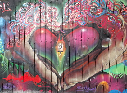 grafiti, gatvės menas, širdies, meilė, kietas, miesto, kultūra