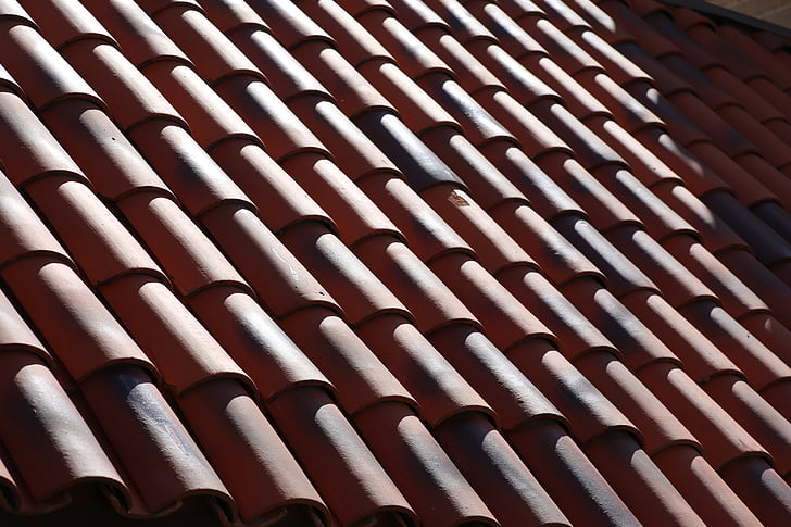strehe, ploščice, stavbe, tekstura, rdeča, sončno, domov