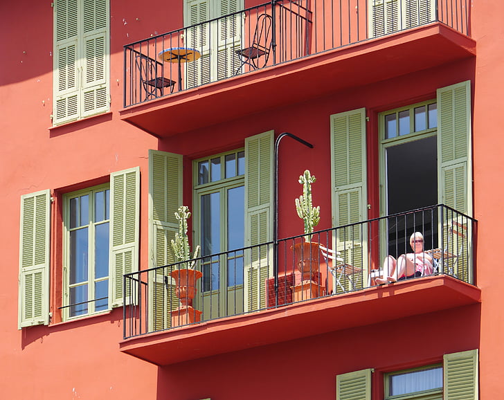 dzīvesvieta, krāsa, mediteran, paneļa veikali, balkoni, fasāde, Francijas dienvidos