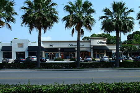 palmbomen, winkels, winkels, winkelen, Straat, Houston, Highland village