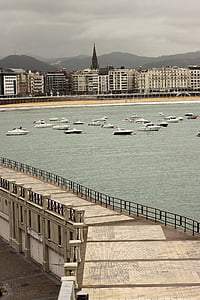 san sebastian, pier, promenade, boats, beach, bank, harbor promenade