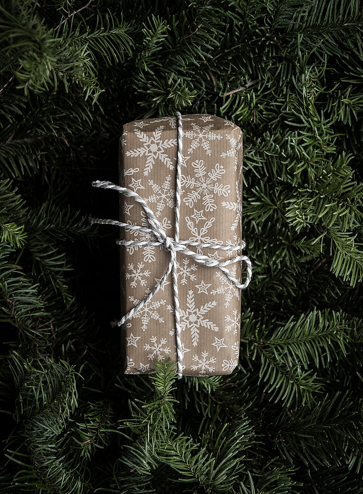 γκρι, λευκό, νιφάδες χιονιού, εκτύπωση, δώρο, κουτί, Χριστούγεννα