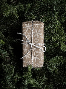 grijs, wit, sneeuwvlokken, afdrukken, cadeau, vak, Kerst