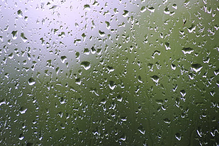 비, 유리, 똑, 빗방울, 젖은, 창, 물