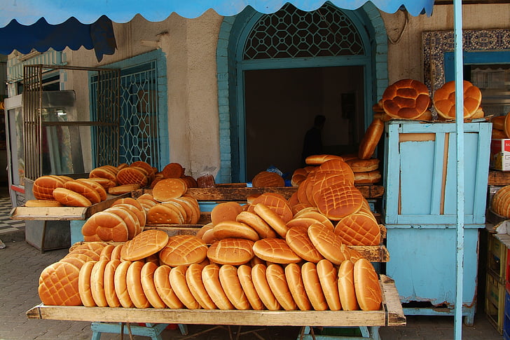 pão, Tunísia, mercado, padaria