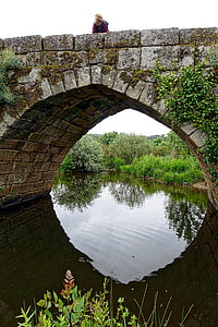 refleksion, Arch, Bridge, vand, person, sten, gamle