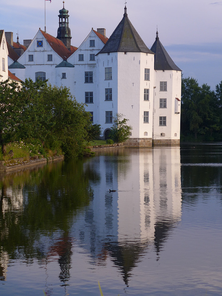 มิเรอร์, ปราสาท, glücksburg, น้ำ, กระจก, บรรยากาศ
