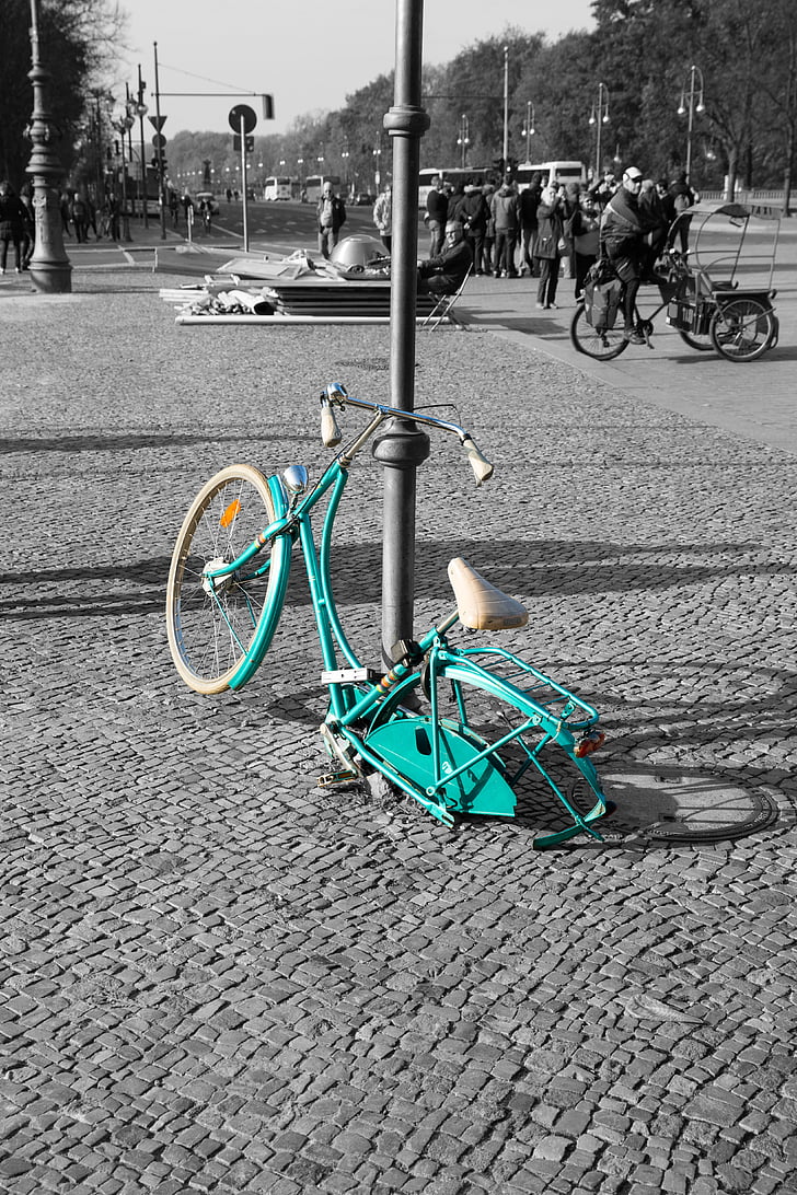 bicicleta, Berlín, arte, puerta de Brandenburgo, negro, blanco