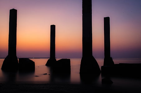 puesta de sol, solo, triste, el mar, violeta, luz, columna