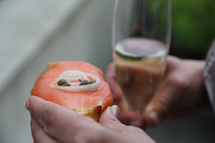 aperitif, salmon, champagne, birthday, beverages, glasses, glass