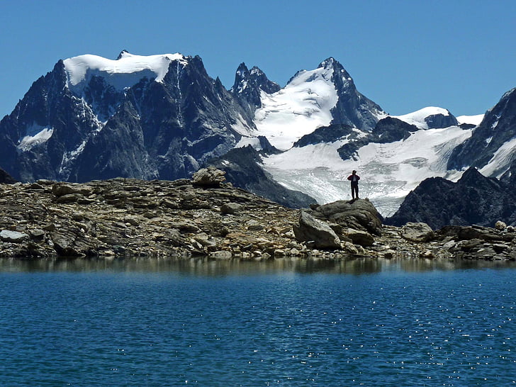 bjerge, Alperne, søen, panoramaudsigt, kolde, Alpine, Ice