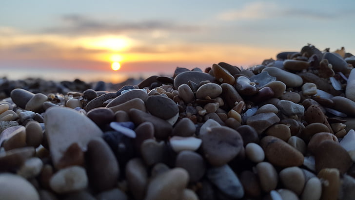 stranden, solnedgång, Rocks