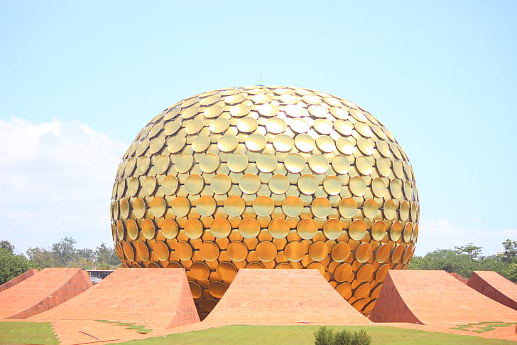 Pondicherry, globo, rotondo, simbolo, Puducherry, India, meditazione