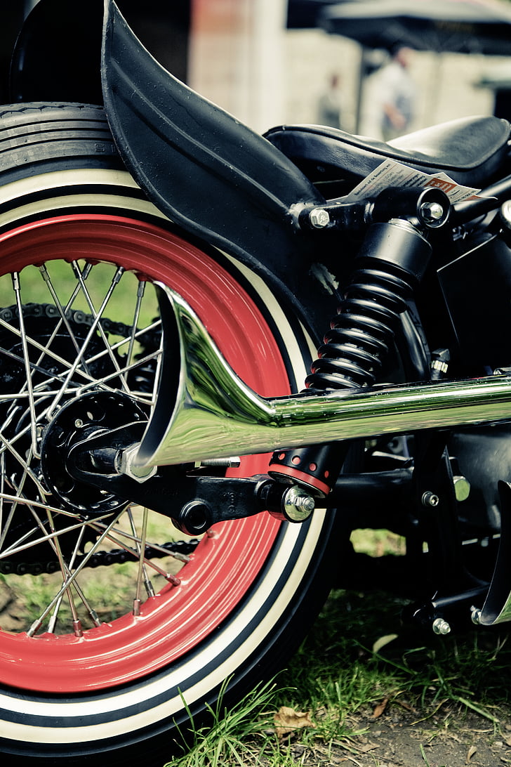 bike, exhaust pipe, motorbike, motorcycle, seat, wheel