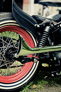 bike, exhaust pipe, motorbike, motorcycle, seat, wheel