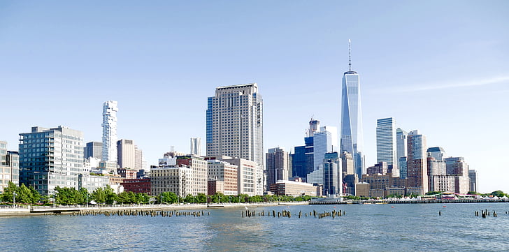aşağı manhattan, Manhattan, şehir merkezinde, manzarası, gökdelen, nehir, Metropolis