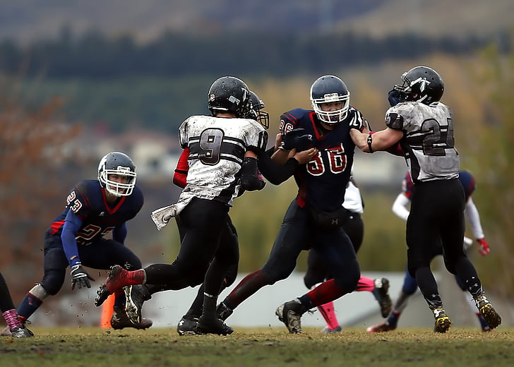 american football, football, football play, competition, team, american football field, helmet