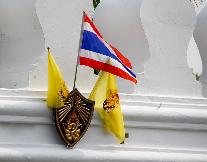 Thaiföld, zászló, címer, templom, épület, Palace, buddhizmus