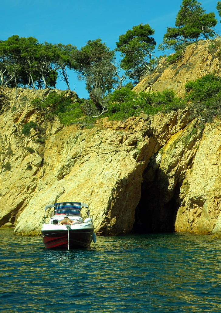 Palamos, Empordà, szikla, lyukak, barlang, csónak, Beach