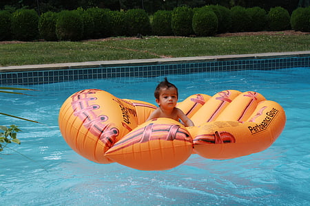 baby, mohawk, pool, summer, inflatable mattress, inflatable, fun