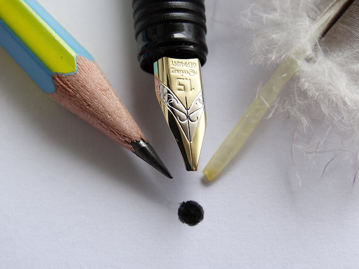 point, three, pencil, fountain pen, filler, spring, comparison