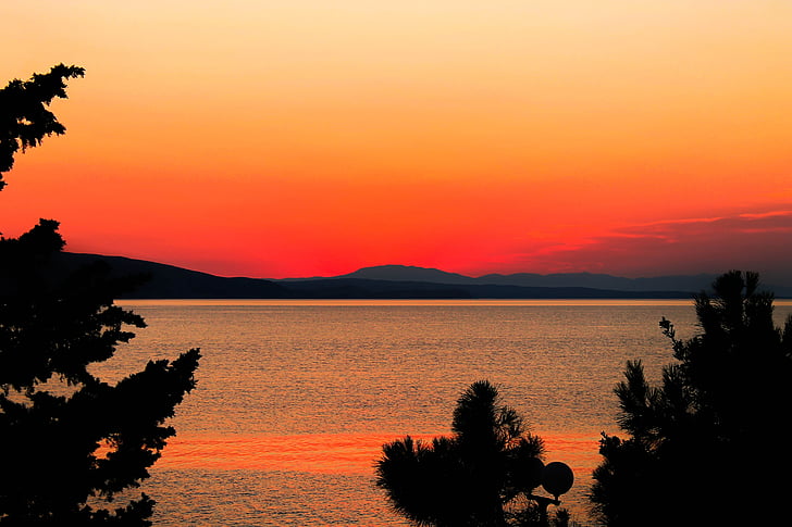 Κροατία, νερό, στη θάλασσα, ηλιοβασίλεμα, κόκκινο, abendstimmung, φύση