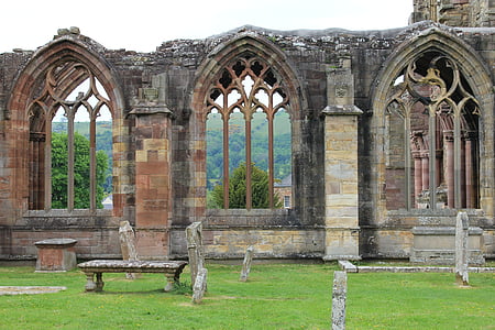 Melrose abbey, historické, Škótsko, zrúcanina, Robert bruce, kláštor, náhrobné kamene