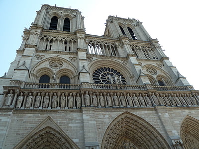 notre dame, cathedral, paris, facade, church, house of worship