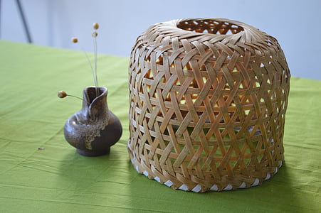 bambu, tecelagem, caixa, contêiner, vaso