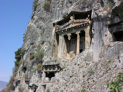 Fethiye, Lycia, Rock, Architektura, chrám, hrob, skalní hrob