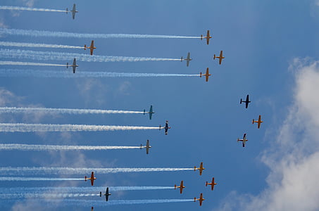 Airshow, formavimas, dūmai, aviacijos, orlaivių, plaukioja, oro transporto priemonės