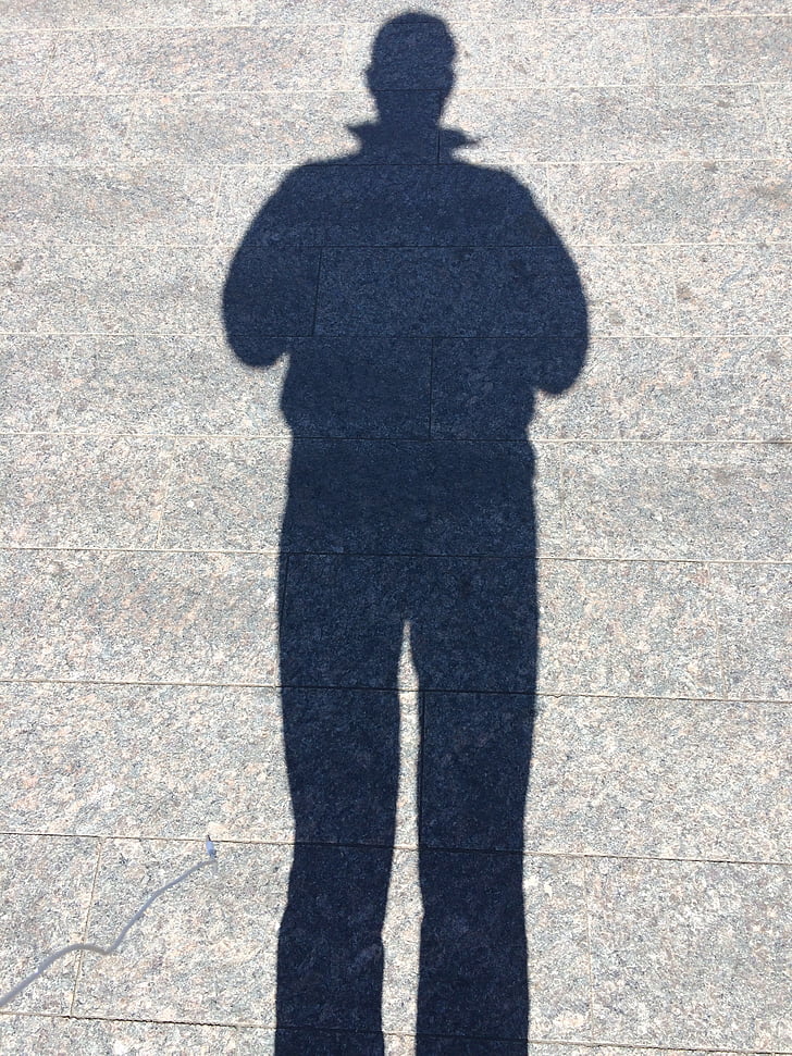 refleksion, Shadow selfie, skygge, silhuet, mand, stående, mænd