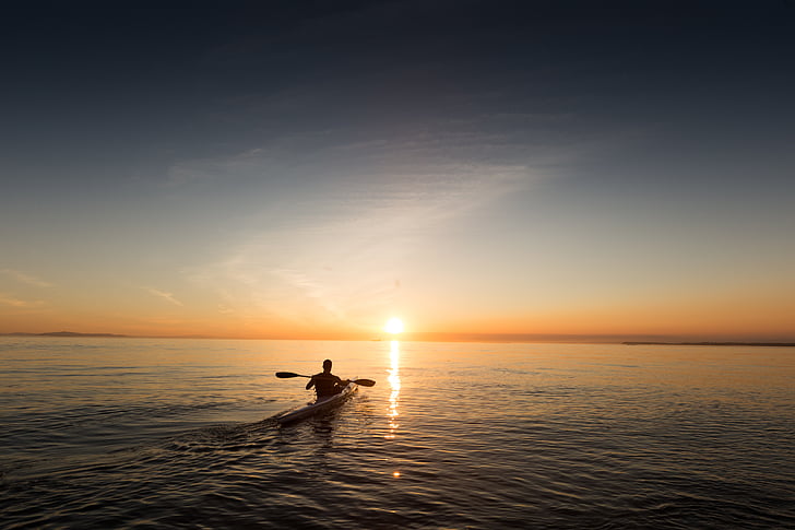 paddle, explore, ocean, sky, water, reflection, horizon